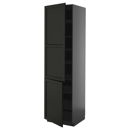 METOD - METOD High cabinet with shelves/2 doors, black-grey/Lerhyttan black stained, 60x60x220 cm