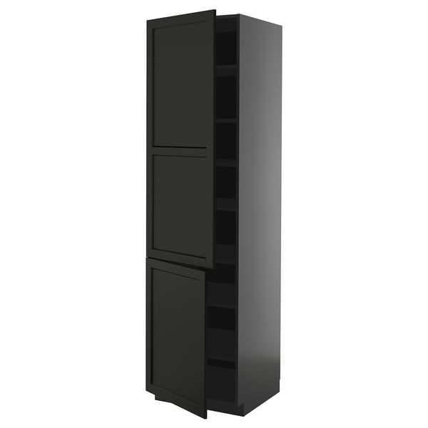 METOD high cabinet with shelves/2 doors, black-grey/Lerhyttan black stained, 60x60x220 cm