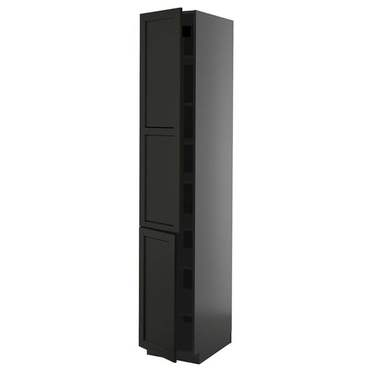 METOD - METOD High cabinet with shelves/2 doors, black-grey/Lerhyttan black stained, 40x60x220 cm