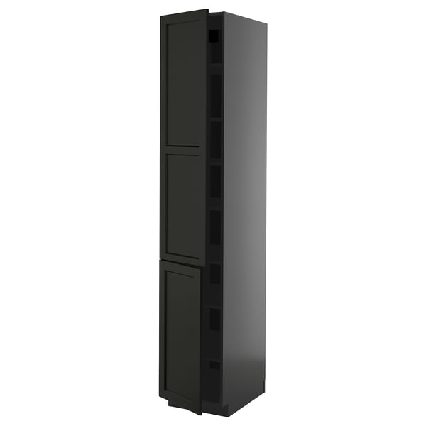 METOD high cabinet with shelves/2 doors, black-grey/Lerhyttan black stained, 40x60x220 cm