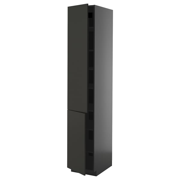 METOD - METOD High cabinet with shelves/2 doors, black-grey/Nickebo matt anthracite, 40x60x220 cm
