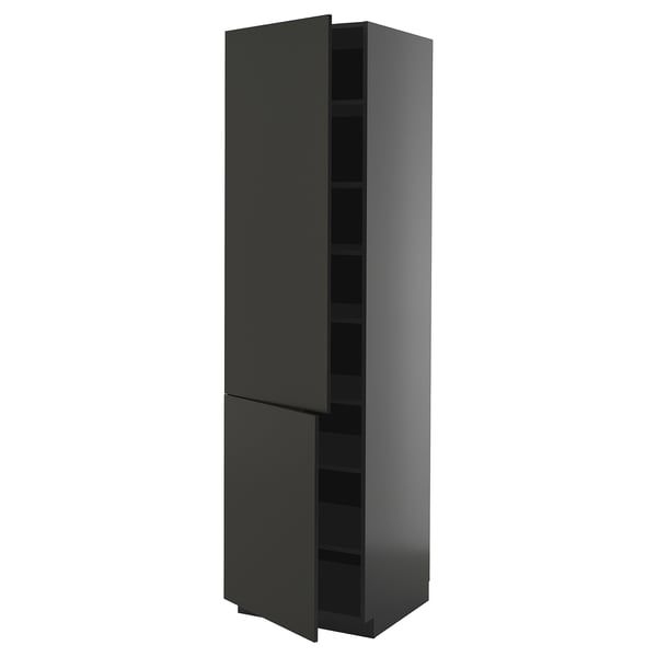 METOD - METOD High cabinet with shelves/2 doors, black-grey/Nickebo matt anthracite, 60x60x220 cm