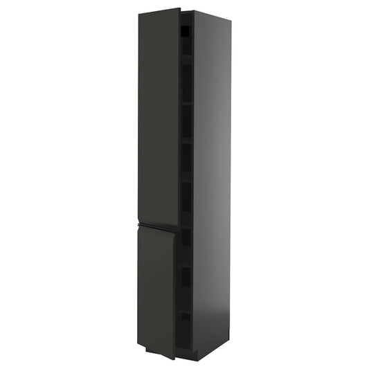 METOD - METOD High cabinet with shelves/2 doors, black-grey/Upplöv matt anthracite, 40x60x220 cm