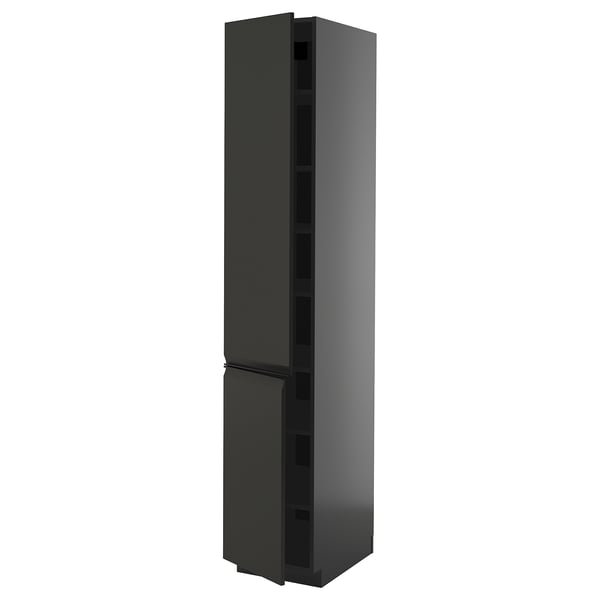 METOD - METOD High cabinet with shelves/2 doors, black-grey/Upplöv matt anthracite, 40x60x220 cm