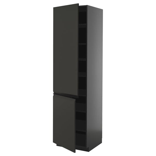 METOD - METOD High cabinet with shelves/2 doors, black-grey/Upplöv matt anthracite, 60x60x220 cm