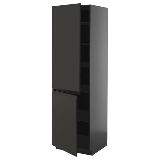 METOD - METOD High cabinet with shelves/2 doors, black-grey/Upplöv matt anthracite, 60x60x200 cm