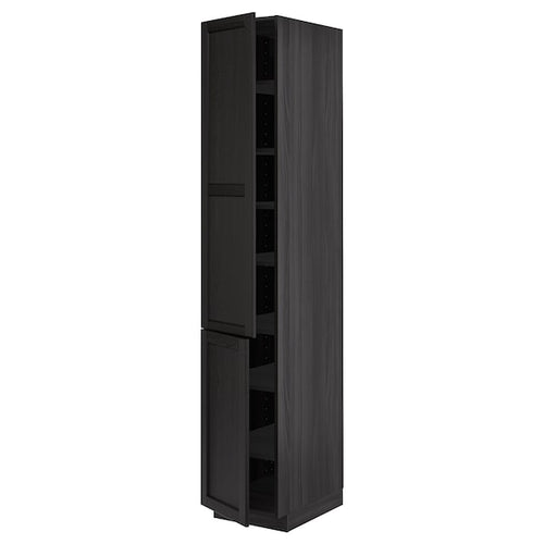 METOD - Tall cabinet with shelves/2 doors, black/Lerhyttan stained black,40x60x220 cm