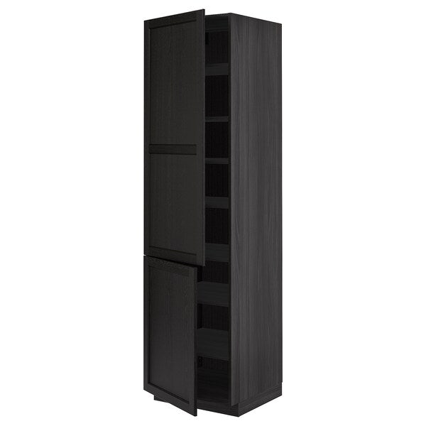 METOD high cabinet with shelves/2 doors, black/Lerhyttan black stained