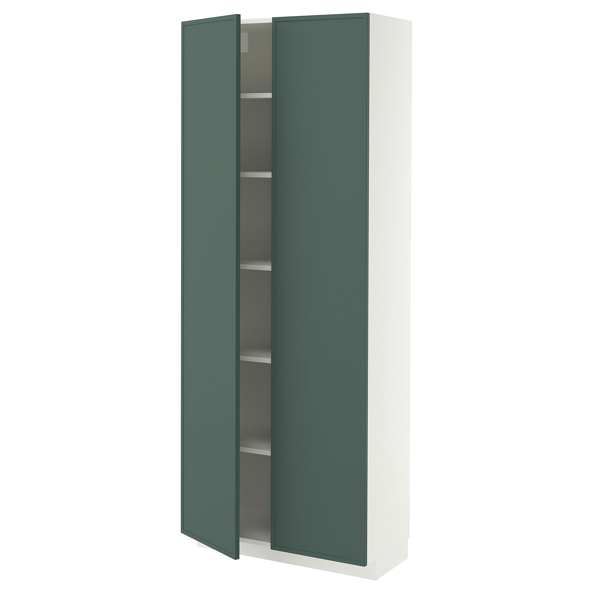 METOD high cabinet with shelves, white/Aspudden dark grey-green, 80x37x200 cm