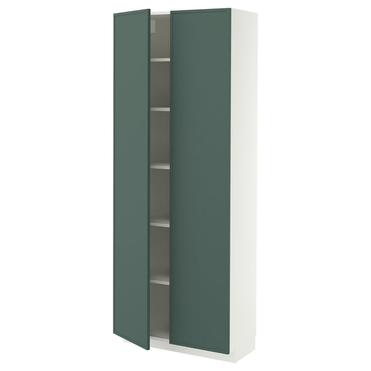 METOD high cabinet with shelves, white/Aspudden dark grey-green, 80x37x200 cm