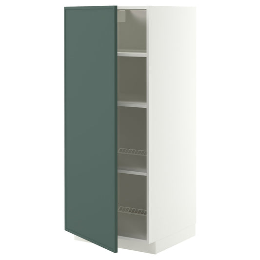 METOD high cabinet with shelves, white/Aspudden dark grey-green, 60x60x140 cm