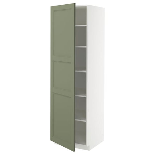 METOD high cabinet with shelves, white/Axstad grey-green, 60x60x200 cm