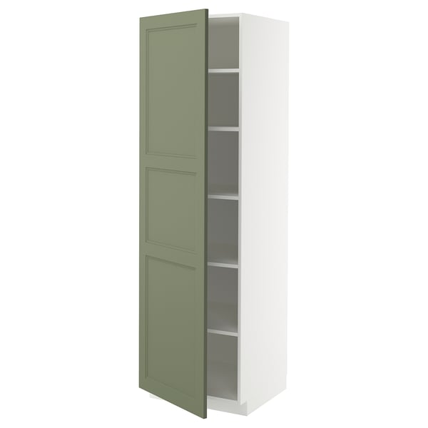 METOD - METOD High cabinet with shelves, white/Axstad grey-green, 60x60x200 cm