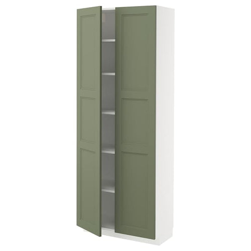 METOD high cabinet with shelves, white/Axstad grey-green, 80x37x200 cm