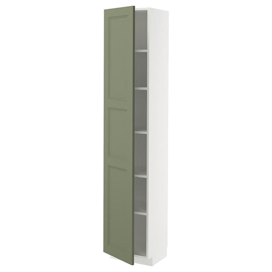 METOD - Tall cabinet with shelves, white/Axstad gray-green,40x37x200 cm