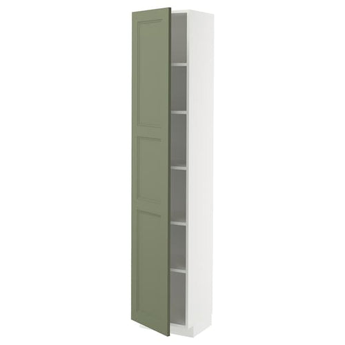 METOD high cabinet with shelves, white/Axstad grey-green, 40x37x200 cm
