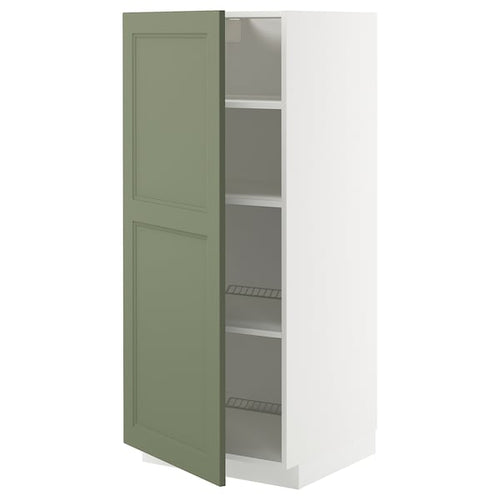 METOD - METOD High cabinet with shelves, white/Axstad grey-green, 60x60x140 cm