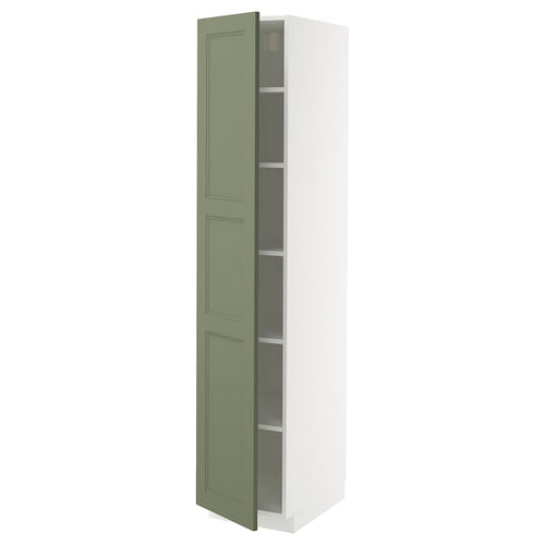 METOD high cabinet with shelves, white/Axstad grey-green, 40x60x200 cm