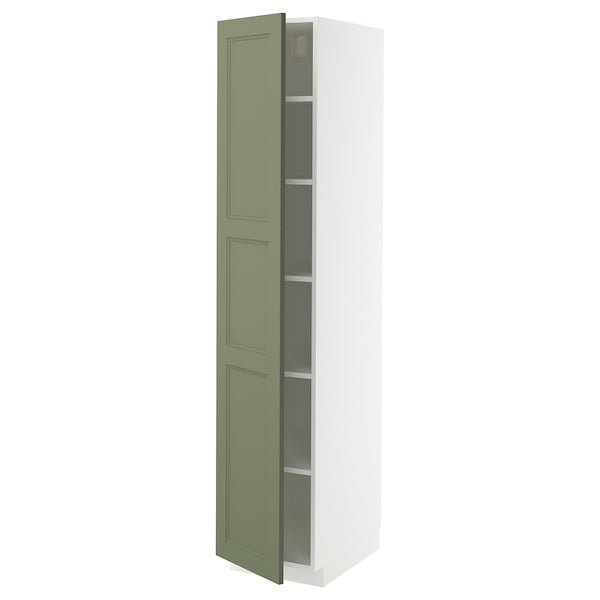 METOD - METOD High cabinet with shelves, white/Axstad grey-green, 40x60x200 cm