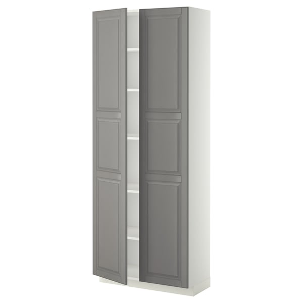 METOD - METOD High cabinet with shelves, white/Bodbyn grey, 80x37x200 cm