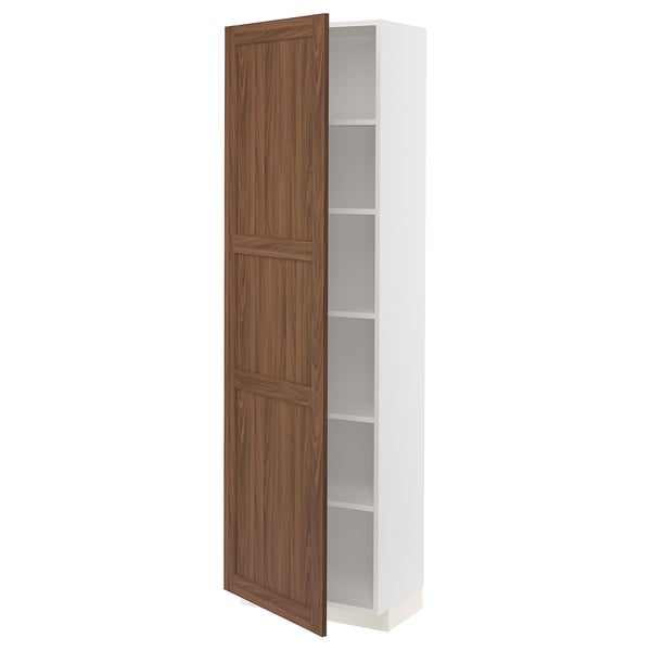 METOD high cabinet with shelves, white Enköping/brown walnut effect, 60x37x200 cm