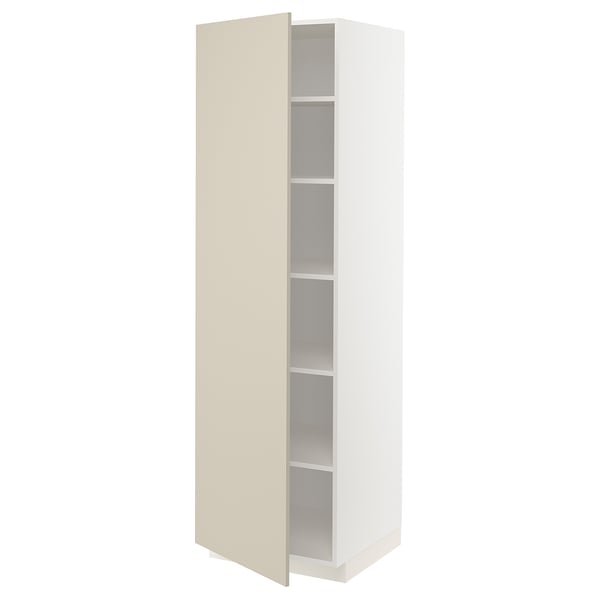METOD high cabinet with shelves, white/Havstorp beige, 60x60x200 cm