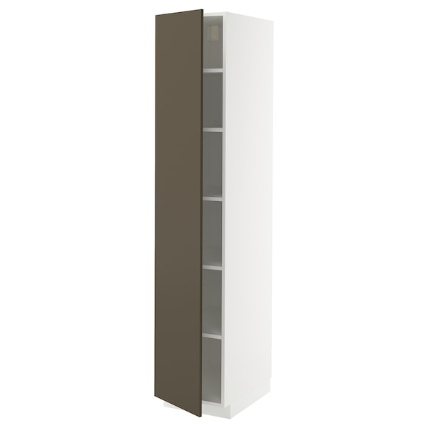 METOD - High cabinet with shelves, white/Havstorp brown-beige, 40x60x200 cm