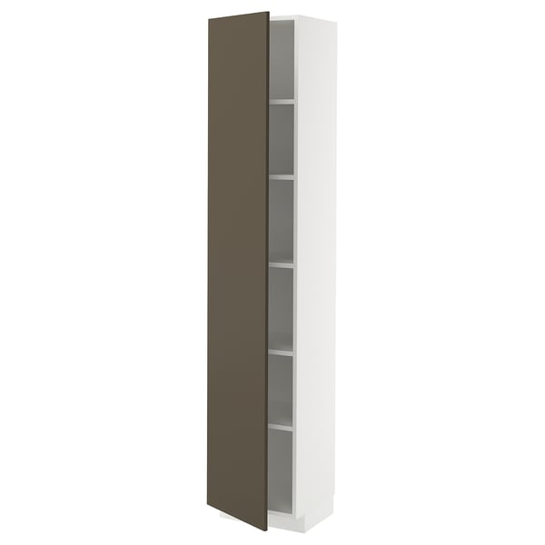 METOD high cabinet with shelves, white/Havstorp brown-beige, 40x37x200 cm