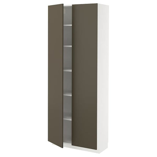 METOD high cabinet with shelves, white/Havstorp brown-beige, 80x37x200 cm