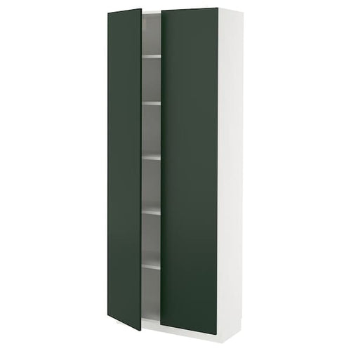 METOD high cabinet with shelves, white/Havstorp deep green, 80x37x200 cm
