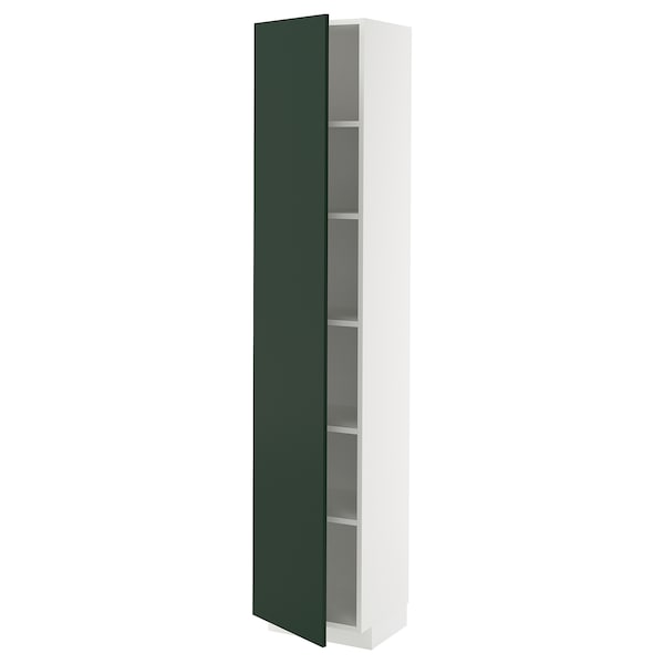 METOD - High cabinet with shelves, white/Havstorp deep green, 40x37x200 cm