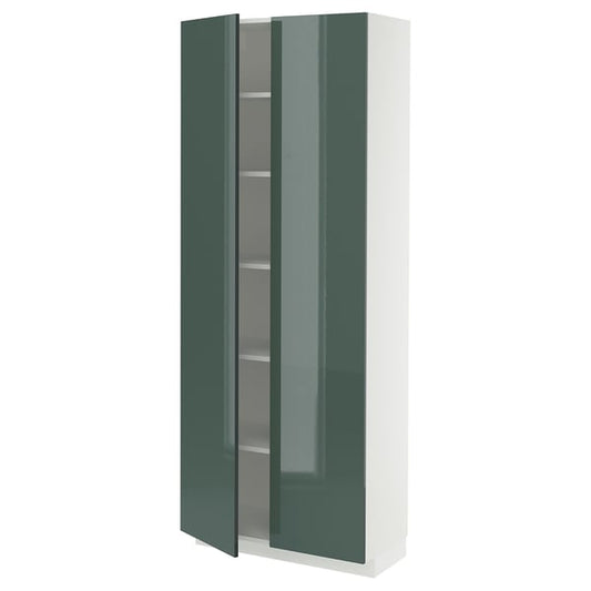 METOD - METOD High cabinet with shelves, white/Kallarp high-gloss dark grey-green, 80x37x200 cm