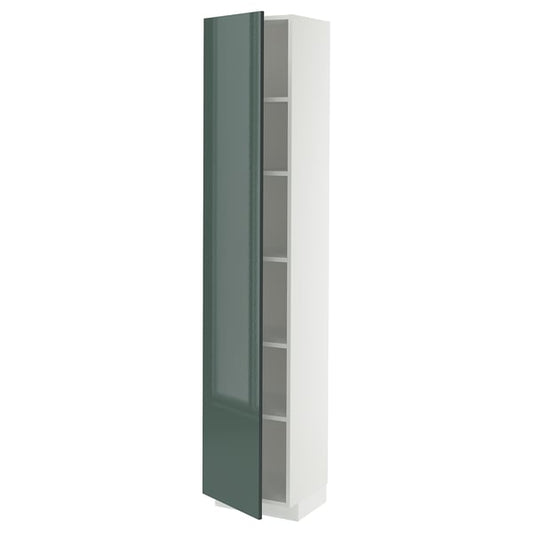 METOD - METOD High cabinet with shelves, white/Kallarp high-gloss dark grey-green, 40x37x200 cm