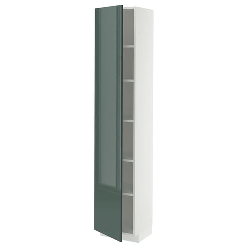 METOD high cabinet with shelves, white/Kallarp high-gloss dark grey-green, 40x37x200 cm