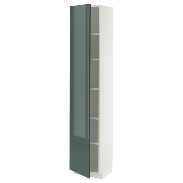 METOD - METOD High cabinet with shelves, white/Kallarp high-gloss dark grey-green, 40x37x200 cm