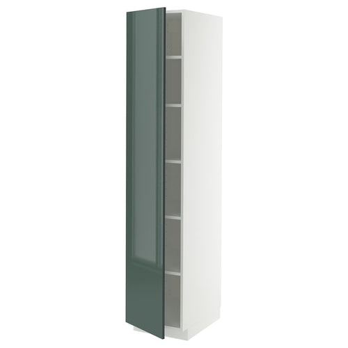 METOD high cabinet with shelves, white/Kallarp high-gloss dark grey-green, 40x60x200 cm