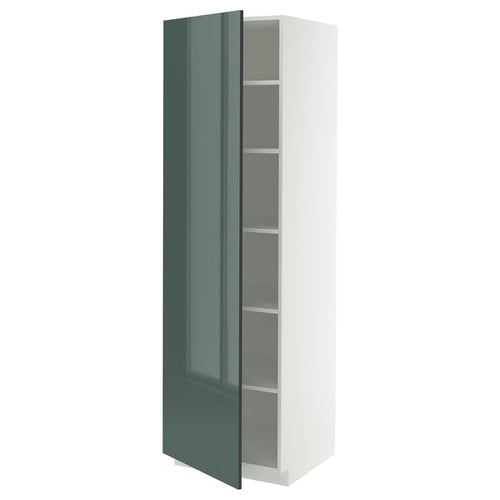 METOD high cabinet with shelves, white/Kallarp high-gloss dark grey-green, 60x60x200 cm