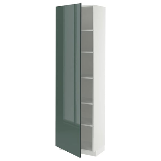 METOD - METOD High cabinet with shelves, white/Kallarp high-gloss dark grey-green, 60x37x200 cm