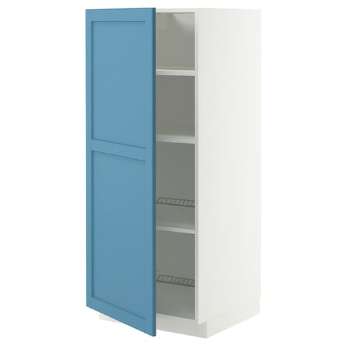 METOD high cabinet with shelves, white/Lerhyttan blue, 60x60x140 cm