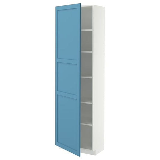 METOD high cabinet with shelves, white/Lerhyttan blue, 60x37x200 cm