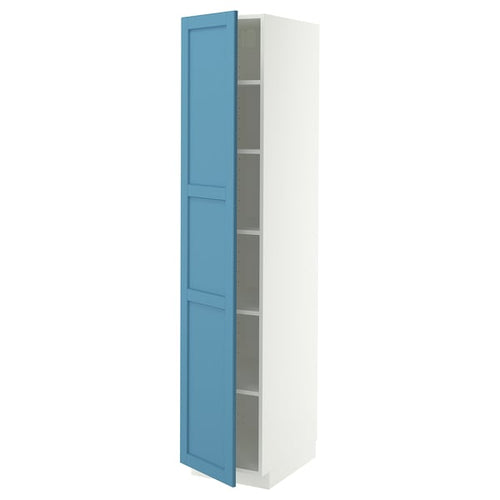 METOD high cabinet with shelves, white/Lerhyttan blue, 40x60x200 cm