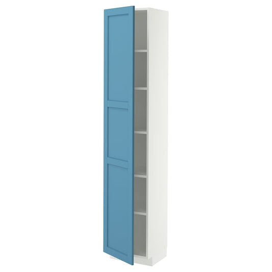 METOD high cabinet with shelves, white/Lerhyttan blue, 40x37x200 cm