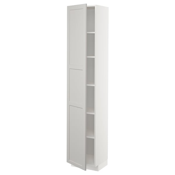 METOD - METOD High cabinet with shelves, white/Lerhyttan light grey, 40x37x200 cm