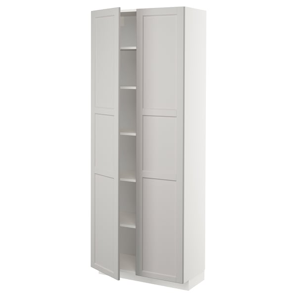 METOD high cabinet with shelves, white/Lerhyttan light grey, 80x37x200 cm