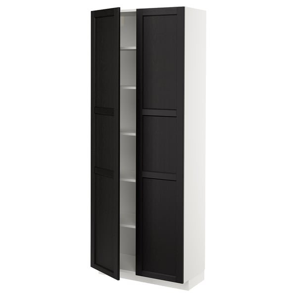 METOD high cabinet with shelves, white/Lerhyttan black stained, 80x37x200 cm