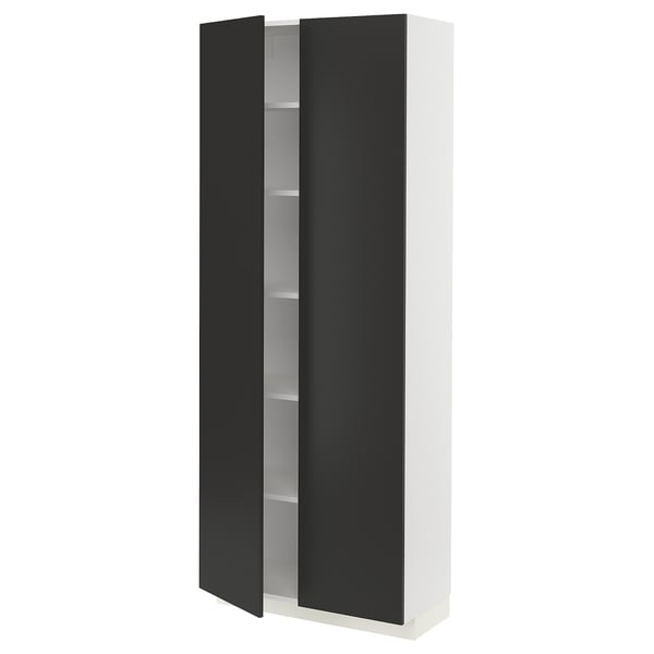 METOD high cabinet with shelves, white/Nickebo matt anthracite, 80x37x200 cm