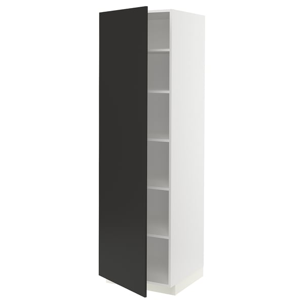 METOD high cabinet with shelves, white/Nickebo matt anthracite, 60x60x200 cm