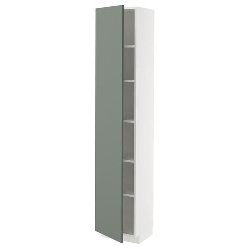 METOD high cabinet with shelves, white/Nickebo matt grey-green, 40x37x200 cm