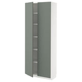 METOD high cabinet with shelves, white/Nickebo matt grey-green, 80x37x200 cm