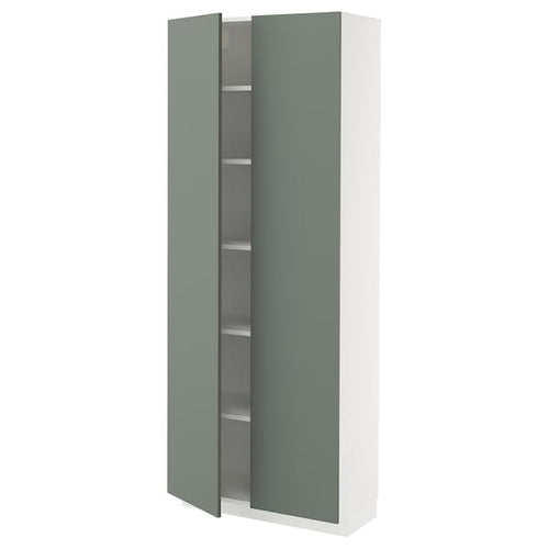 METOD high cabinet with shelves, white/Nickebo matt grey-green, 80x37x200 cm